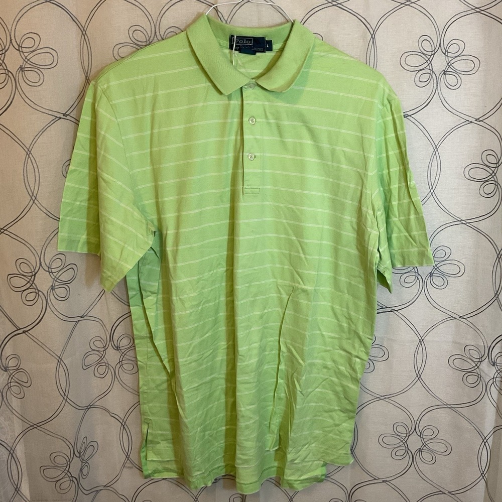 Men's Polo Ralph Lauren Lime Green/White Stripes Short Sleeve Size Large